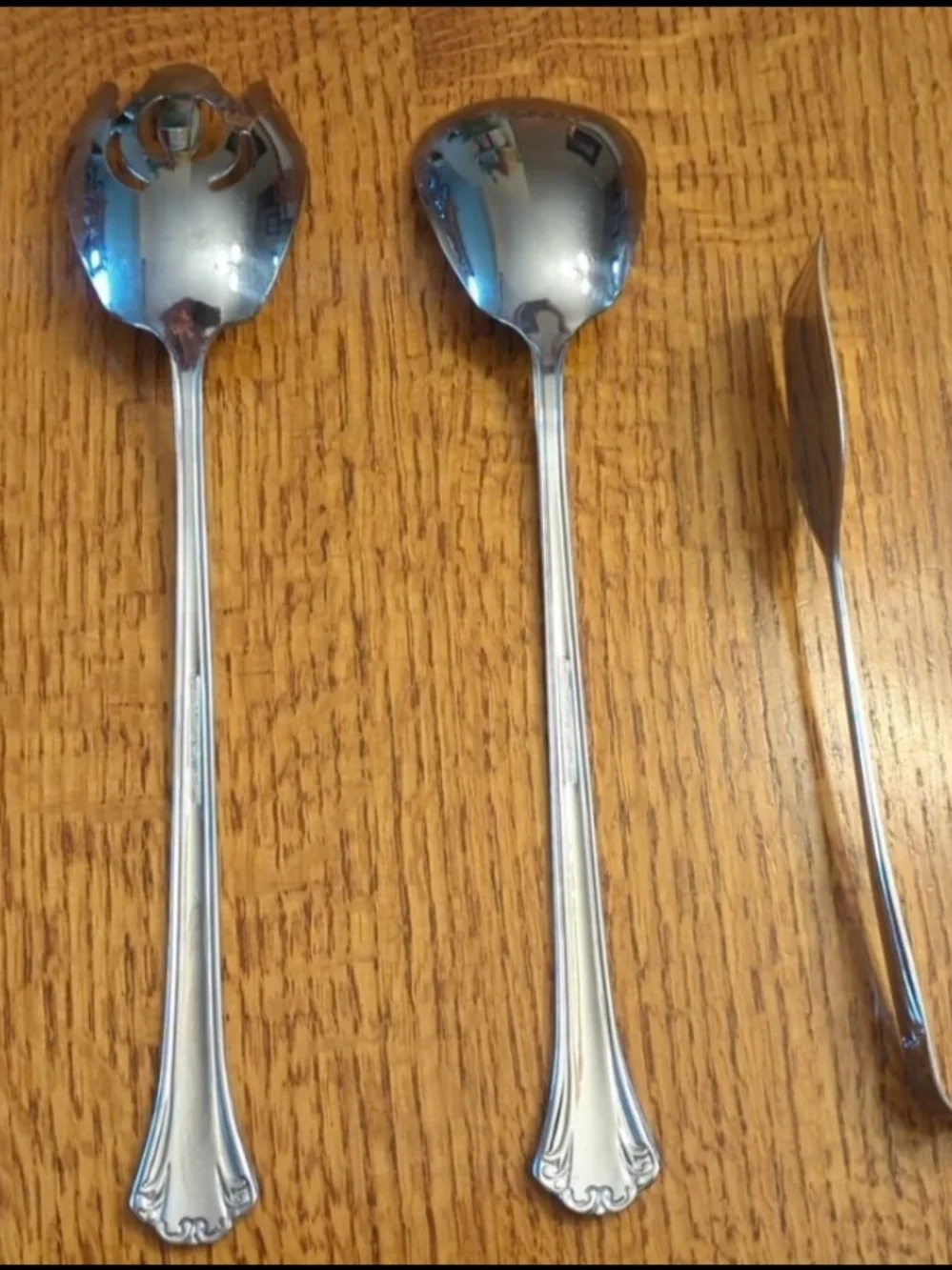 Reed & Barton- Oversized Lyndon Stainless Salad Set and 1 Piece Salad Tongs